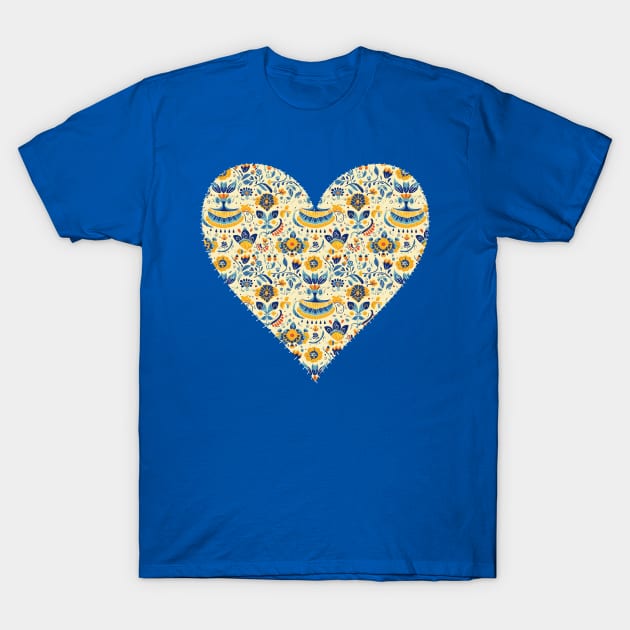 Ukrainian Flag Style Retro 30s Cute Floral Ukraine Heart T-Shirt by Ai Wanderer